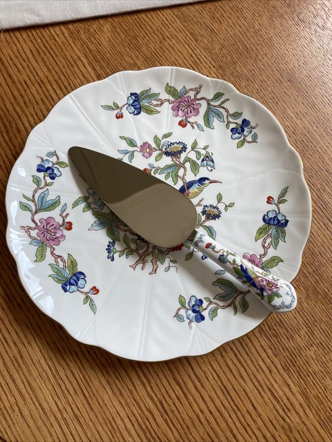 Aynsley Pembroke Vintage Floral Bird COUPE Cake Plate China Gold Trim W/ Server