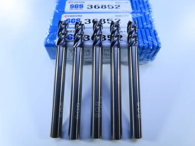 Lot ( 5 Pcs )  Kyocera Sgs Z-Carb 36852 Carbide 3/16" End Mills Milling Tool Set