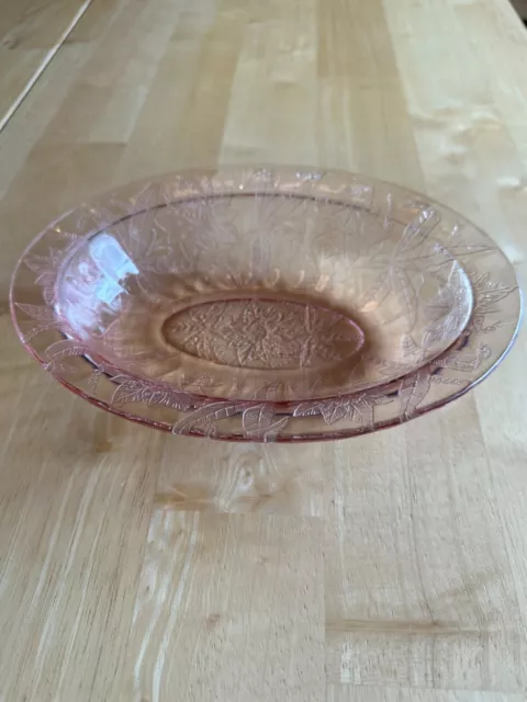 Depression Glass Pink Oval Bowl Floral Poinsettia by Jeanette Glass c1931-1935
