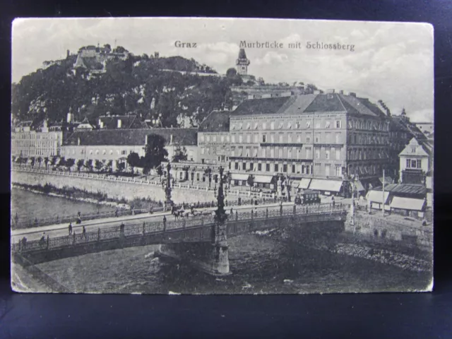 Steiermark Original  AK Graz Murbrücke mit Schlossberg     um 1921