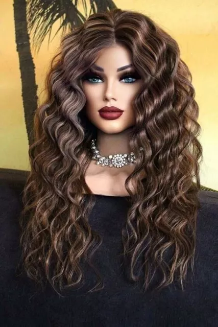 Lace Front Wig Perücke Silktop lang blond braun Strähnchen Highlights Echthaar