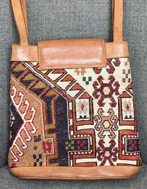 Vintage Kilim Crossbody Handbag Pocketbook w/ Leather Trim. Neiman Marcus