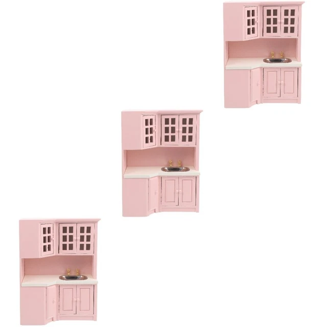 3 piezas Mini House Lavabo Counter Modelo Mini Madera Lavabo Contador Decoración