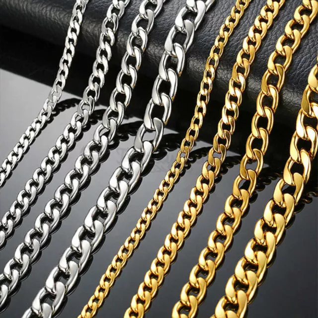 Mens Women Gold Silver Necklace Stainless Steel Cuban Curb Link Chain Necklace