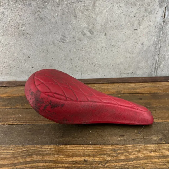 Old School BMX Seat Red Pleated Quilted USA Padded OG 70s 78 Flat Rail Troxel A2