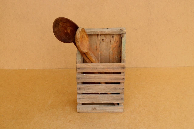 Antique Primitive Wooden Wall Shelf Rack Box for Cutlery Chest Rustic Early 20th