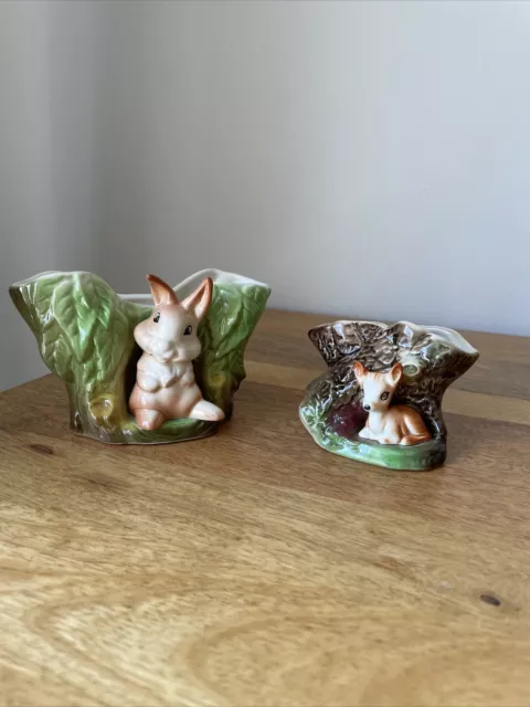 Vintage Withernsea Eastgate Pottery Fauna Ornaments X 2 Rabbit & Deer