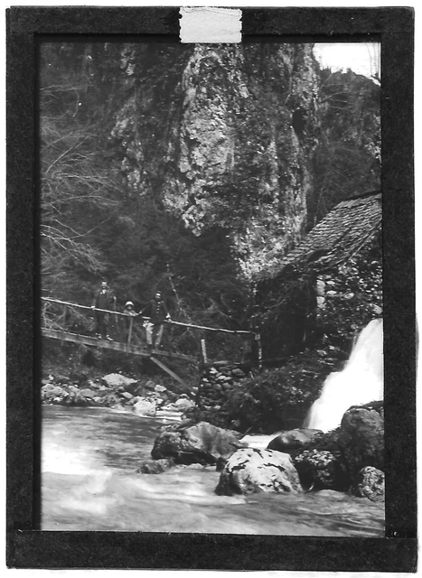 PLAQUE VERRE PHOTO ancienne positif noir et blanc 6x9 cm ponton