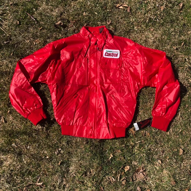 Vintage Castrol Upstream Racing Red Zip Up Promo 80s Jacket NWT Deadstock