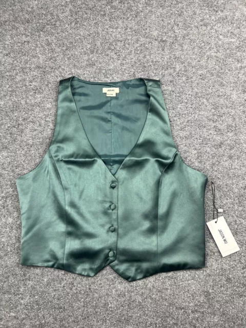 Jason Wu Vest Women's Large Green Button Up Front Satin Polyester V Neck NWT