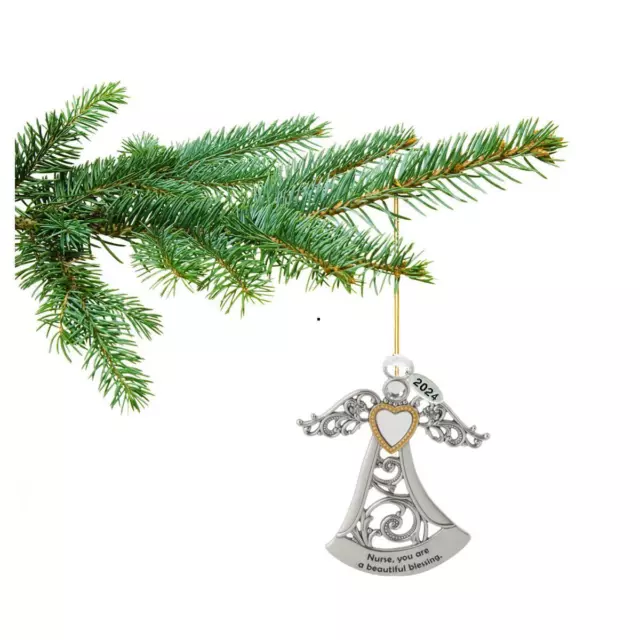 Metal Angel Christmas Ornament 2024 for Nurse, Mom, Grandma, Daughter, Friend or 2