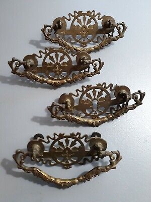 Set of 4 Antique Victorian Metal Brass Drawer Pulls