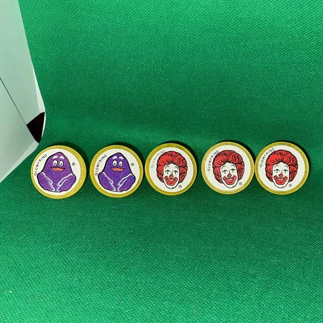 5 vtg McDonald's Promo Prize Plastic Toy Rings Glow in The Dark Ronald Grimmace