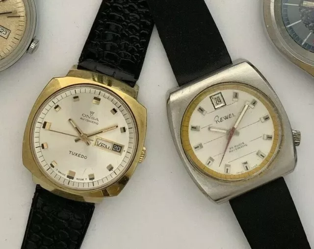 Lotto di due orologi vintage automatici di forma: Rewel, Onsa Tuxedo