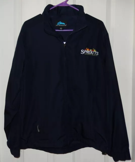 Sprouts Farmers Market Navy Blue Light Jacket Unisex M w/stow-away hood