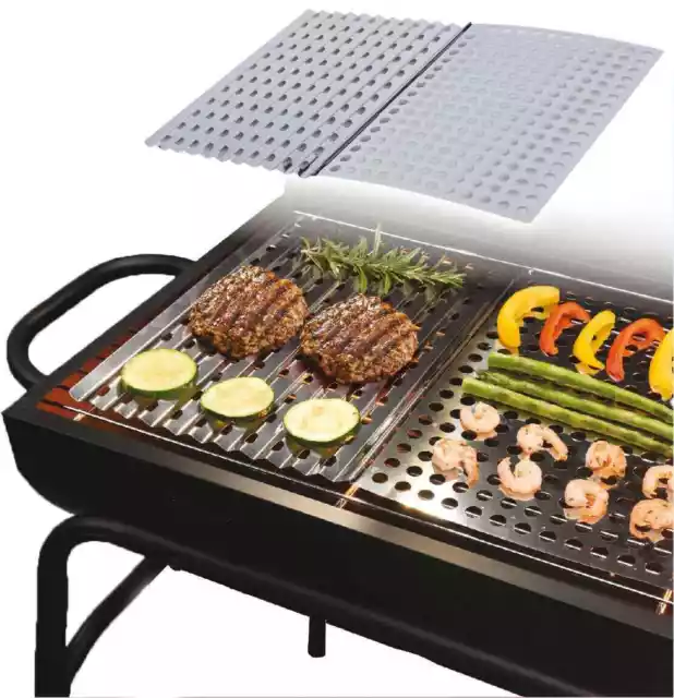 Piastra Grill Barbecue BBQ in Acciaio Inox Pieghevole 46x30 cm Grigliare Cuocere