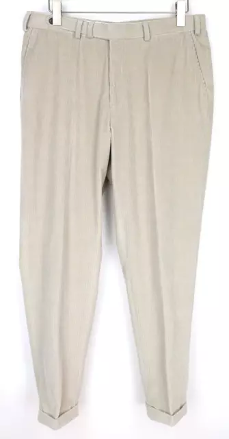 Suitsupply Blake Herren Hose UK36R Beige Reine Baumwolle Plissiert Vorne Kord