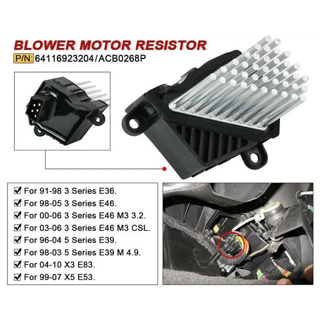 Resistenza motore ventilatore riscaldatore per - E46 E39 X5 X3 1997-2006 64116923204 6411 W2F7