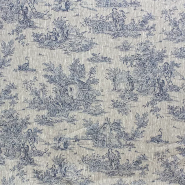 Linen Toile De Jouy Blue Fabric Pastoral French Upholstery Curtains Cushion