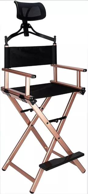 Professional Makeup Artist Directors Chair Headrest Folding Aluminum Alloy Gold