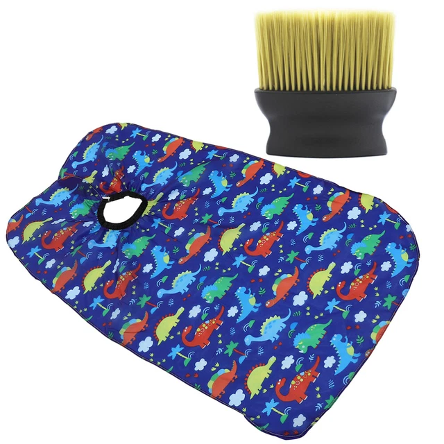1 juego Kids Barber Cape con cuello Duster pincel dibujos animados corte de pelo capa corte de pelo