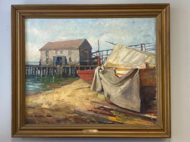 Martha Simkins Oil on Canvas Titled "Boathouse and Boat"