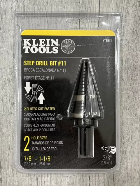 KLEIN TOOLS KTSB11 Step Drill Bit #11 Double-Fluted 7/8 to 1-1/8-Inch