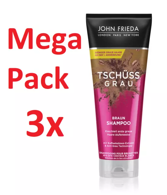 3x 250ml John Frieda Tschüss Grau Braun Shampoo Anti-Grau Technologie mit Kaffee