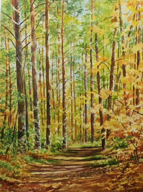 Aquarellbild Original 40x30 cm, Landschaft, der Wald In Herbst