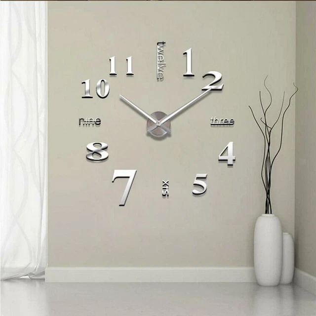 Vangold Orologio Da Parete Fai-da-te 3D Con Numeri Arabi Autoadesivi, Design Moderno Senza Cornice, Colore Argento, Regalo Per Casa E Ufficio