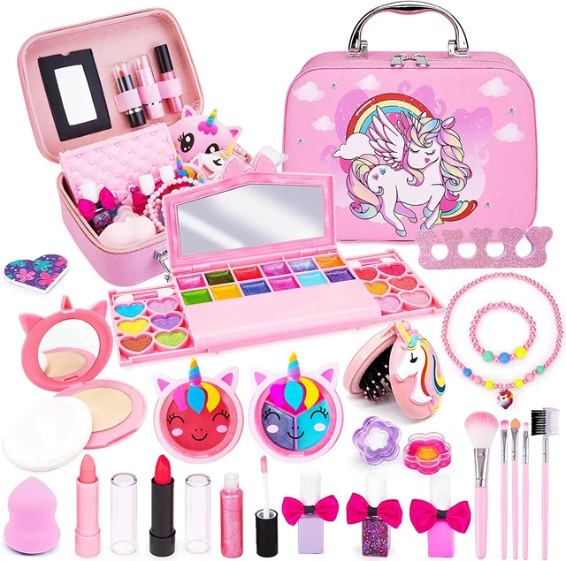 Juegos de maquillaje para niños reales Chennyfun para niñas, 24 piezas kit de maquillaje lavable juguetes y 4