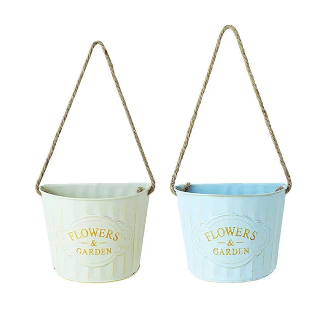 Jardinière Murale En Métal Semi-circulaire - Pot De Fleurs Vintage - Suspension Corde - 14x14x11 Cm