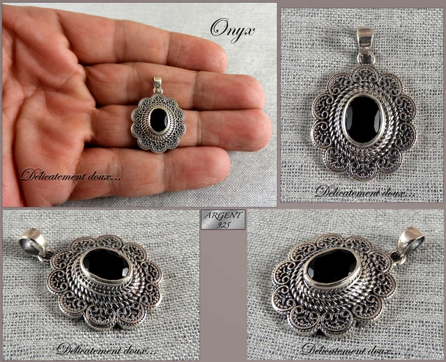 Pendentif En Argent 925 Et Onyx - Modèle P-AR-97, Très élégant Et Neuf Avec étiquettes