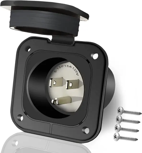 15 Amp Inlet, Shore Power Flanged Receptacle, 15A 125V Recessed