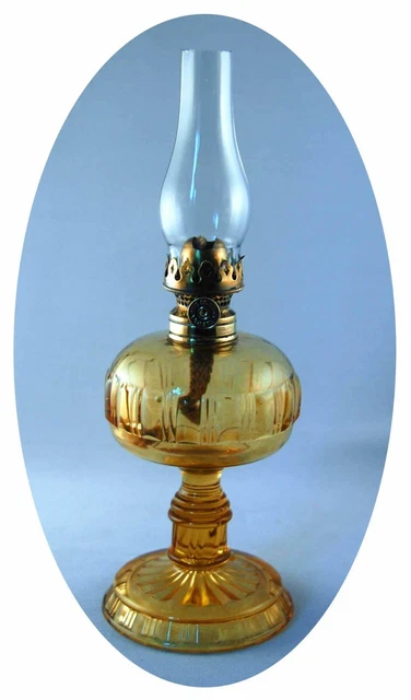 SCARCE Antique Amber BUCKLE Miniature Oil Stand Lamp, S1-118