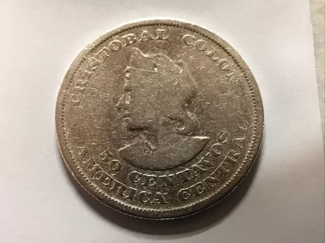 1893 C.A.M El Salvador  50 Centavos Silver (Cristobal Colon)