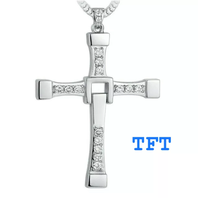Fast and Furious Dominic Toretto 925 Sterling Silver Cross Pendant Necklace