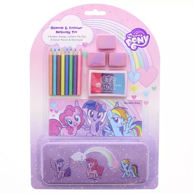 My Little Pony HASBRO Stamp & Colour Activity Set Tin Case Pad Glitter Pencils