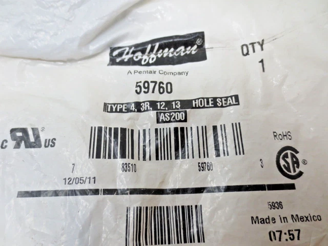 Hoffman 59760 , As200 Hole Seal Type 4,3R,12, 13