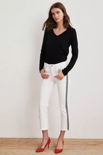 VELVET By Graham & Spencer Lara Stripe Tape High Rise Crop Jean Salt $169 B31