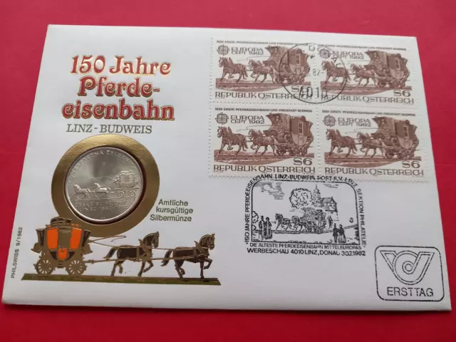 NB. CSSR/Österreich  1982 " 150 Jahre Pferdeeisenbahn "  mit 100-Kronen- Silber!
