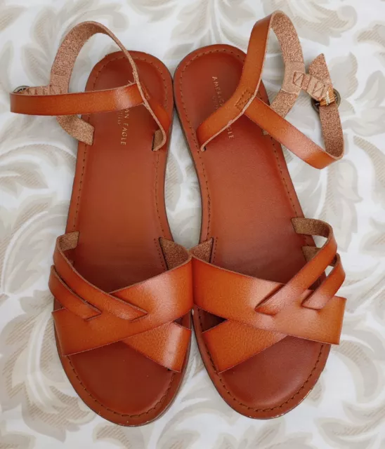 American Eagle Outfitters Size 7 Women's Brown Leather Open Toe Sandals