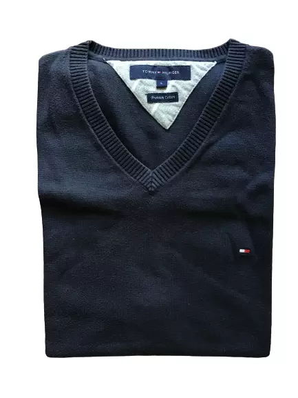 Tommy Hilfiger Jersey Men Strickjacke Ärmellos Weste Blau Baumwolle Größe L