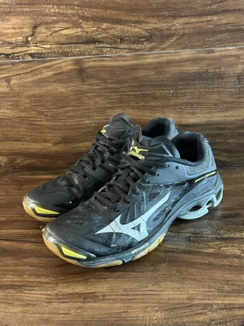 Womens Mizuno Wave Lightning Black Yellow Silver sz 7.5