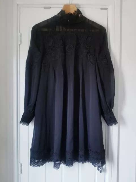 TED BAKER ANNEAH High Neck Lace Tunic Mini Dress Size 1 UK 8 Black 80.00 PicClick UK