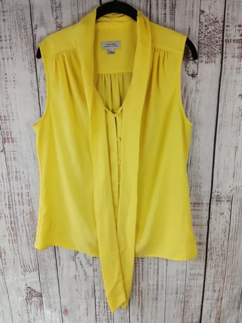 Tahari Arthur S. Levine Sleeveless Blouse Women's Large Yellow Tie Neck Career