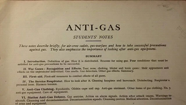 RAF training notes on gas attacks, July 1942