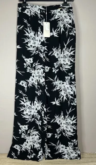 Jaques Vert Trousers Wide Leg Floral Print Women’s 10 UK W26 L31 Black White