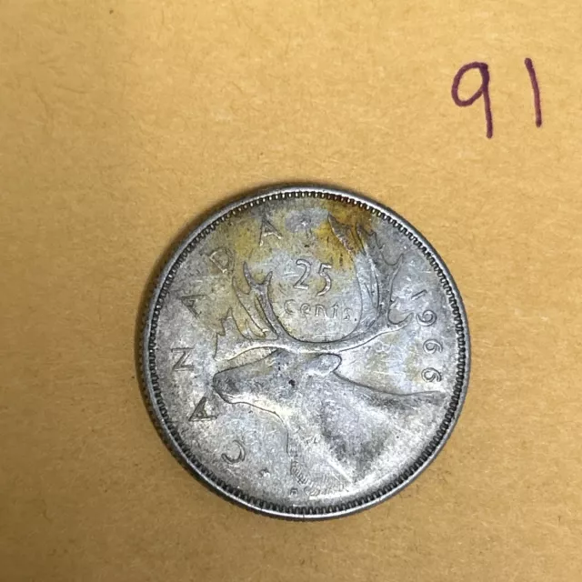 1966 Canada 25 Cents - 80% Silver - Canadian Quarter Dollar - Elizabeth II #91