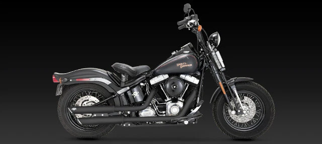 Vance & Hines Twin Slash 3" Slip on black mufflers 2007-2017 Harley Softail